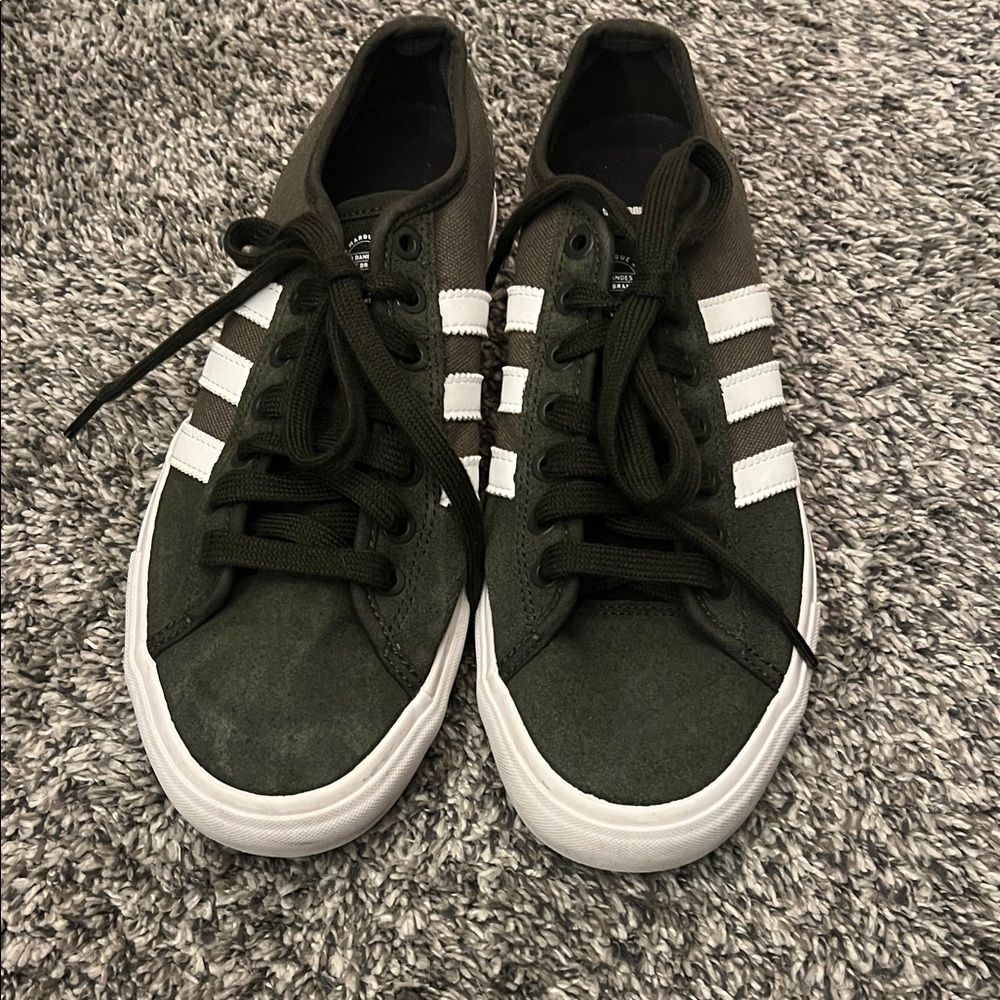 Adidas Men's Dark Green and White Sneakers